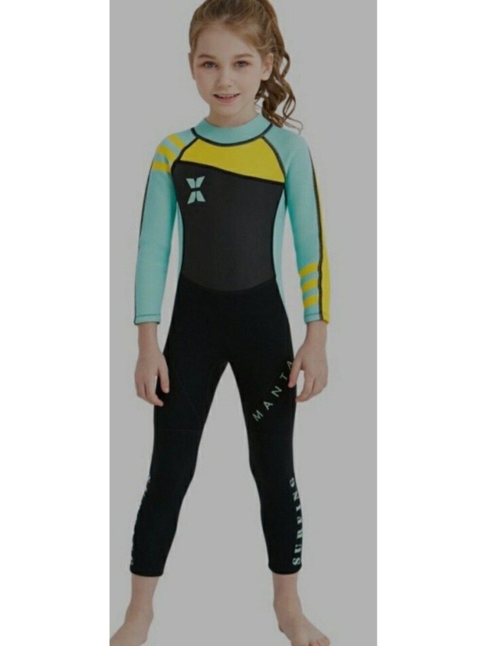 Kids Long Sleeve Full Wetsuit - Yellow & Aqua